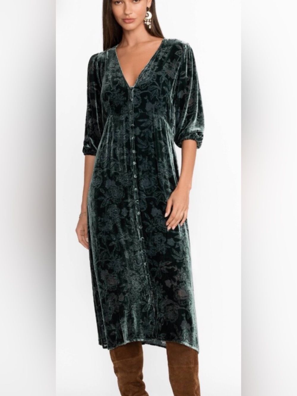 Johnny Was XL Natalia Silk Green Midi Dress